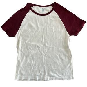 Brandy Melville Raglan Baseball Tee Cream Burgundy One Size
